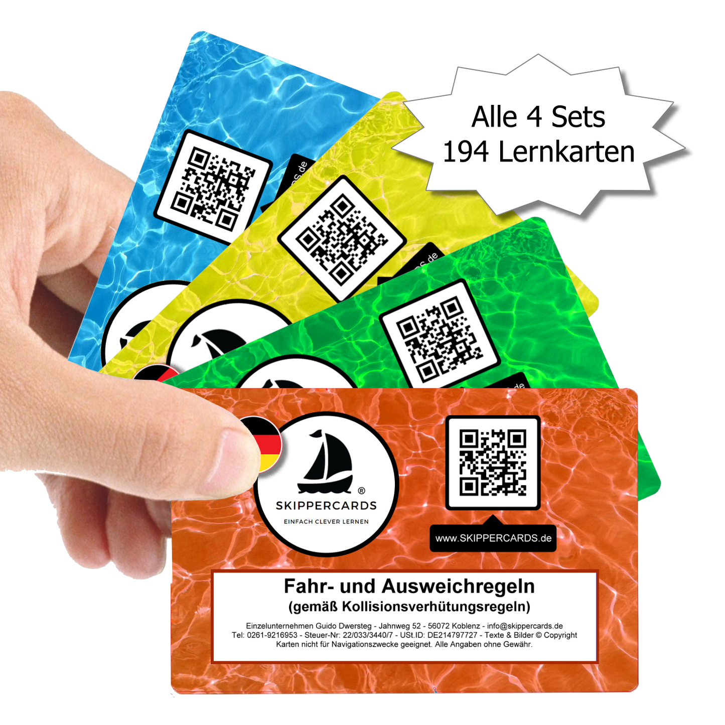 SKIPPERCARDS Komplettbox - 194 Sportboot Lernkarten - Seezeichen, Lichterführung, Ausweichregeln, Schallsignale